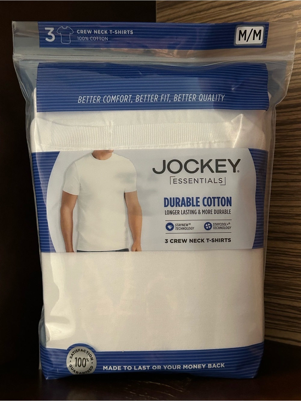 Jockey Essentials 3 Pack - White Crew Neck Cotton Tees Size M